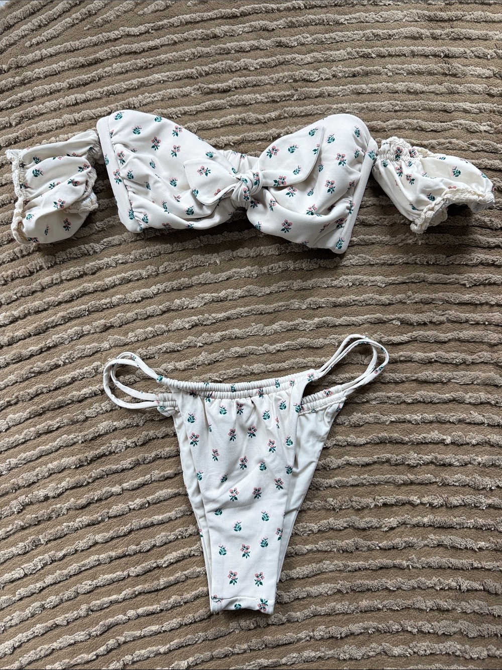 Montce White Floral Bandeau Bikini Set